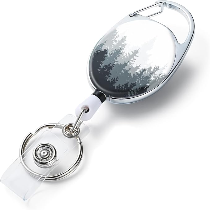 Badge Reels Retractable，Double Sided Color Print Pattern Retractable Badge Holders，with Retractable Keychain, Badge Clip and Key Ring，Durable Nylon Retractable Rope，Forest