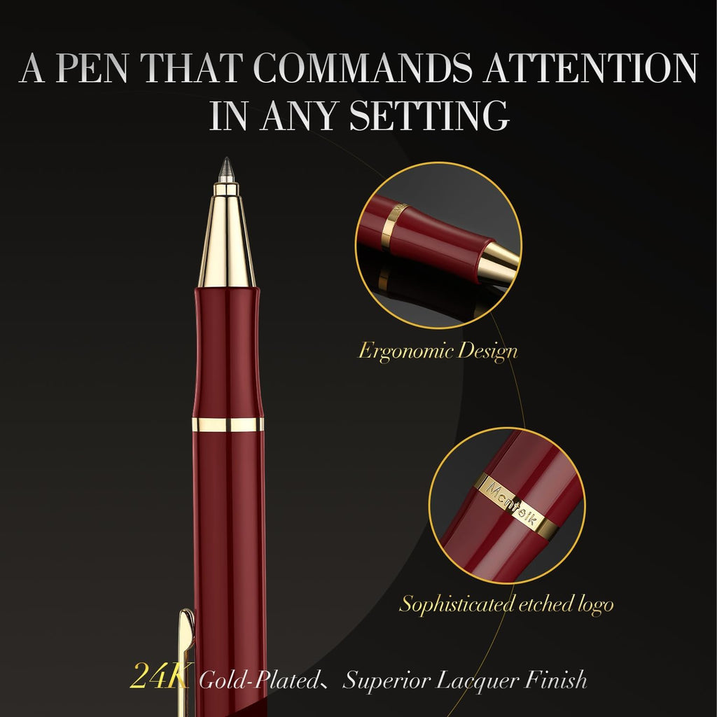 Red Gel Pen With 24K Gold Finish, Fine lacquer work, Fancy Men's And Women's Gift Set, Professional, ADMOK Black Refill, Smooth Writing, Executive, Commercial, Click, Nice Retractable Pens