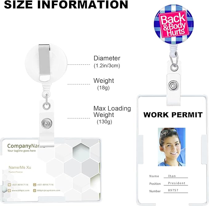 Back&Body Hurts Badge Reels Holder Retractable with ID Clip for Nurse Name Tag Card Nursing for Doctor Teacher Student Employee Office Medical Work