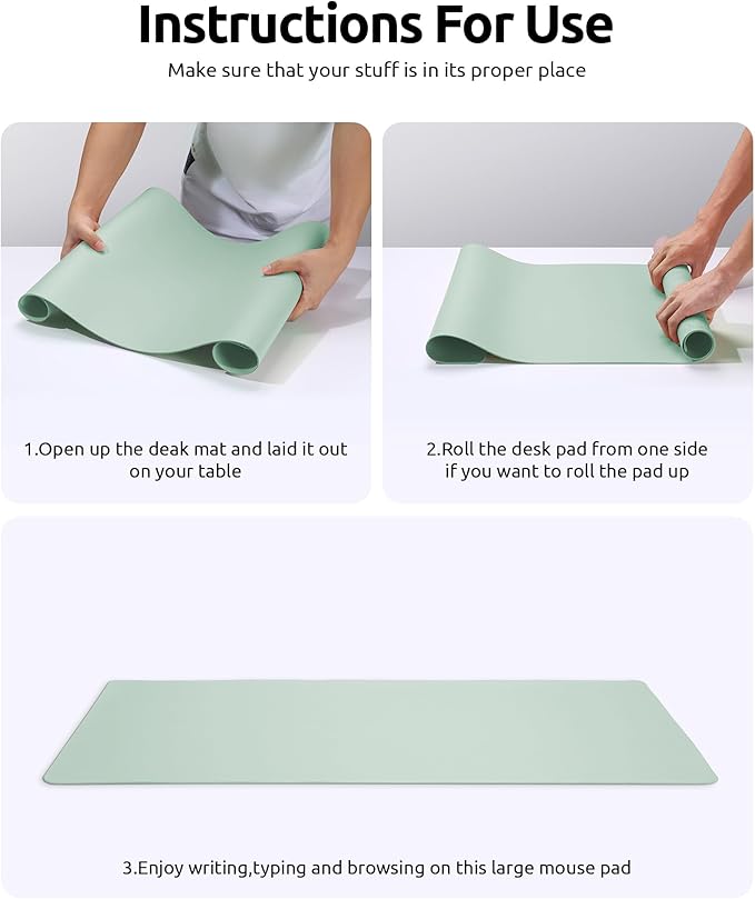YSAGi Leather Desk Protector, Office Mat, Large Mouse Mat, Non-Slip PU Leather Blotter, Laptop Pad, Waterproof Writing Pad for Office and Home (Pale Green, 23.6" x 13.8")