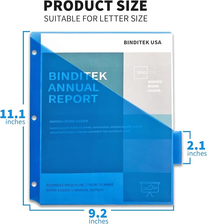 Binditek 10 Pack Plastic Dividers with Front Pocket, 5-Tab Insertable Poly Pocket Dividers for 3 Ring Binders, Letter Size, Multicolor, 2 Set, for Students and Coworkers