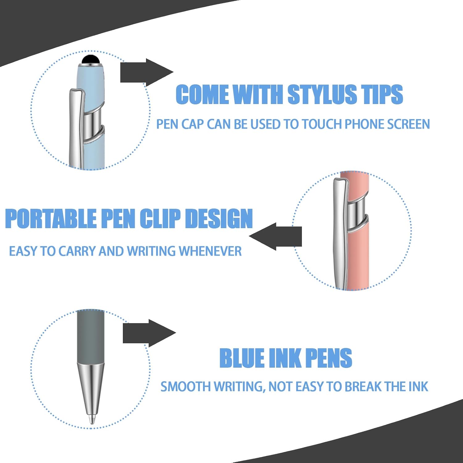 36 Pcs Blue Ink Ballpoint Pen with Stylus 2 in 1 Ballpoint Pen for Touch Screens School Office Coworkers (Moran)