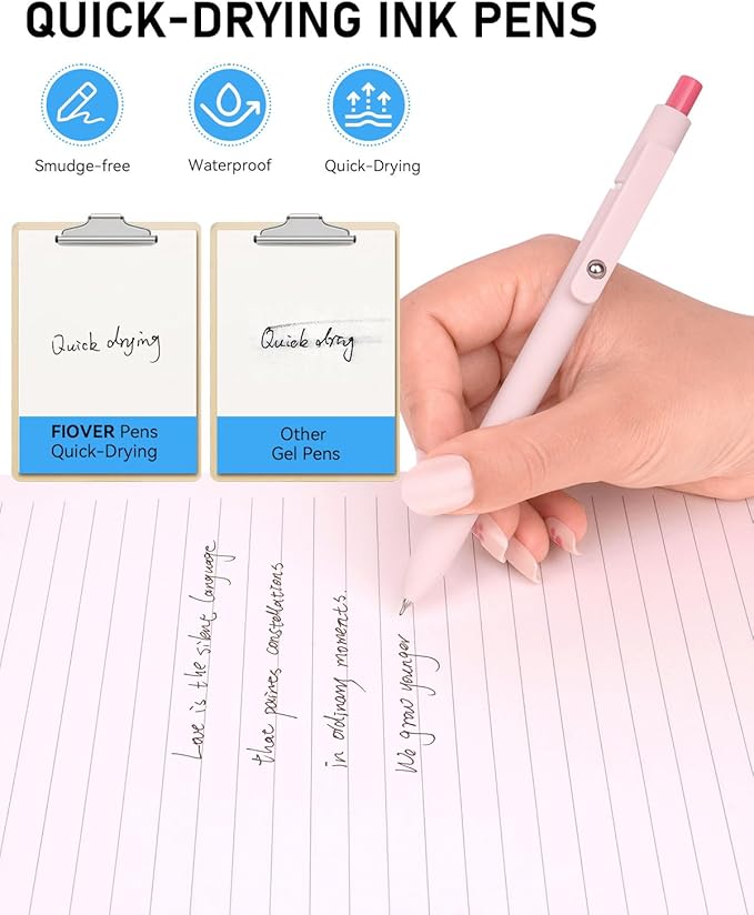 FIOVER Gel Pens, 5pcs Black Ink Fine Point 0.5mm Smooth Writing Pens with Comfort Grip, Aesthetic Ballpoint for Journaling School Office Supplies, Gifts for Women Men (Macaroon)