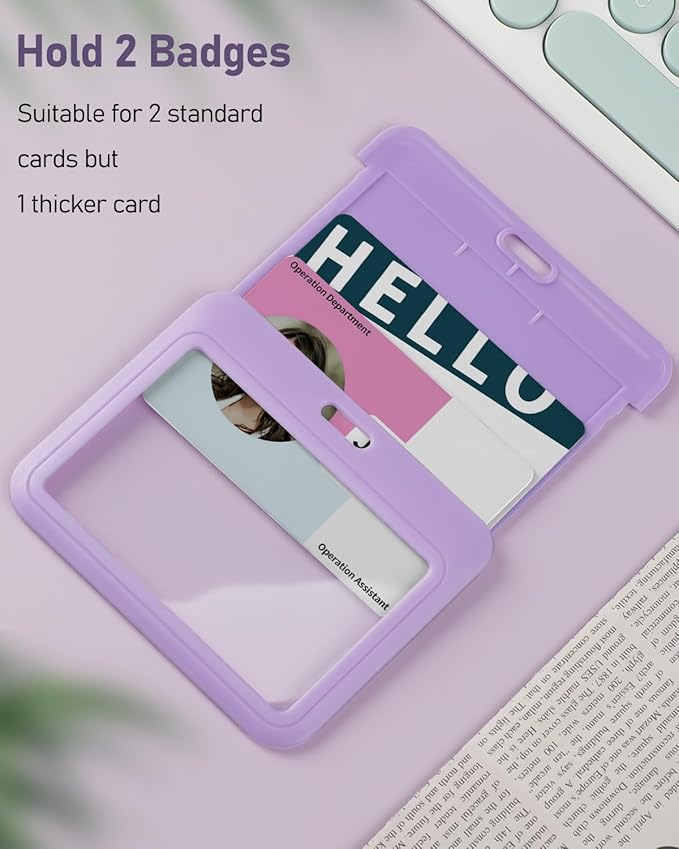 Uniclife 3 Pack Sliding ID Badge Holder Light Purple Horizontal Hard Plastic Case with Clear Window Card Protector Pouch for Office School ID Credit Cards Proximity Key Cards Driver’s Licenses