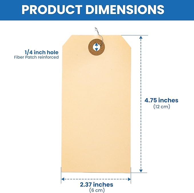 Perco Manila Shipping Tags No 5 4 3/4" x 2 3/8 in (12 x 6 cm) with Metal Wire Pack of 500 (12 x 6 cm)
