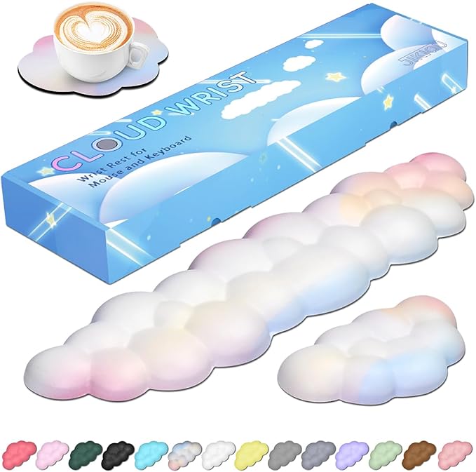 JIKIOU Upgrade Leather Cloud Keyboard Wrist Rest, Cloud Wrist Rest with Non-Slip PU Base, Comfortable Memory Foam Wrist Rest for Computer Laptop Mac Gaming Office and Pain Relief Christmas Wish Gift