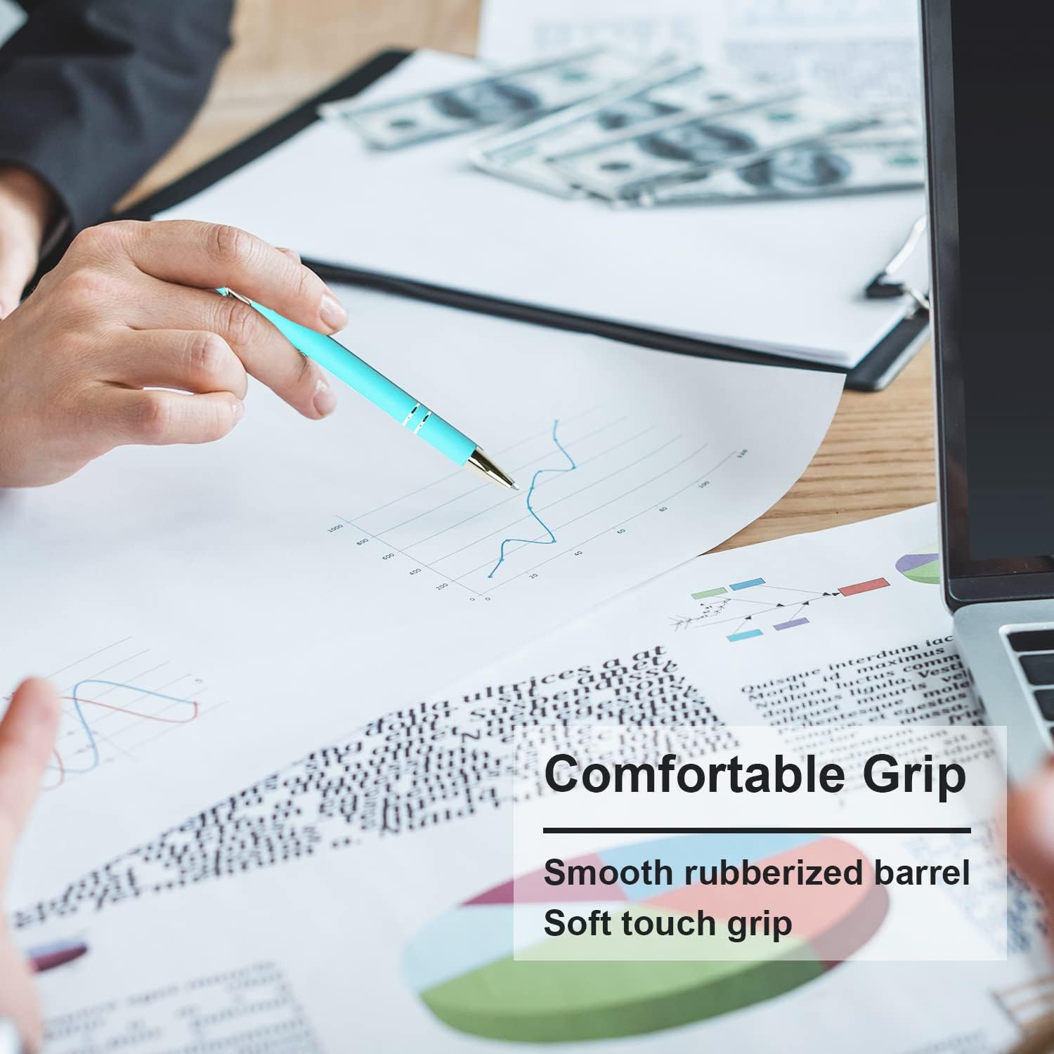 Ballpoint Pen with Stylus Tip, Soft Touch Click Metal Pen, 1.0mm Medium Point, Black Ink, 12 Count(Light Blue)