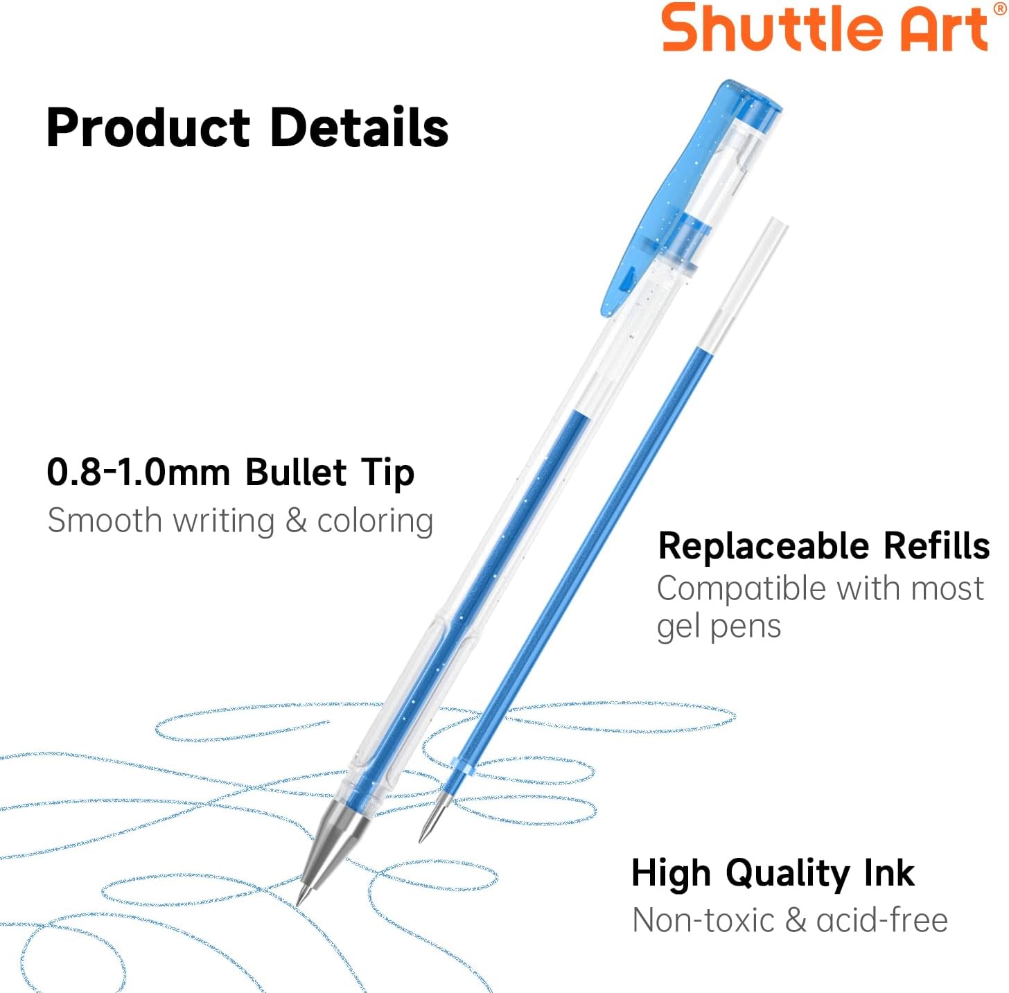 Gel Pen Refills, Shuttle Art 140 Colors (No Duplicates) Gel Pen Refills, 7 Color Types for Kids Adults Coloring Books Drawing Doodling Crafts Scrapbooking Journaling