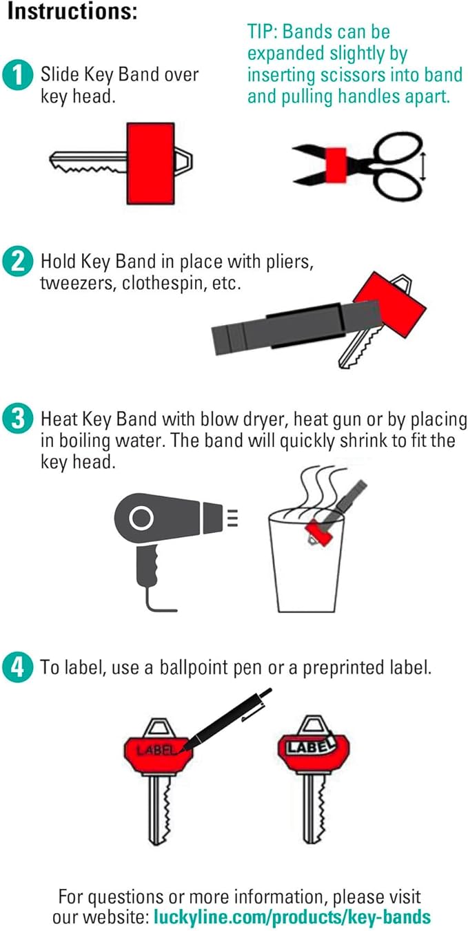 Lucky Line Colorful Key Bands - Key Identifiers Medium, 8 Pack (17108)