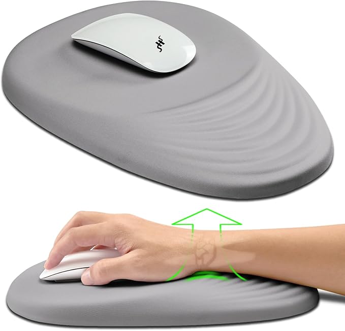 Hokafenle Ergonomic Mouse Pad Wrist Support, Terraced Slope Carpal Tunnel Wrist Pad for Mouse with Unibody Memory Foam, Wrist Rest Pain Relief Mousepad (Silvery White, 11.8x7.9 in)