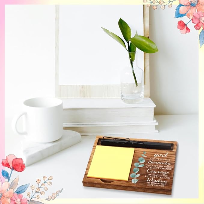 Office Baptism Gift for Boss, Christian Gift for Boss, Sobriety Gift for Boss, Serenity Prayer Gift for Boss, Wooden Sticky Note Holder With Inspirational Quotes,16.5 x 12 x 1.5 cm,XXN47