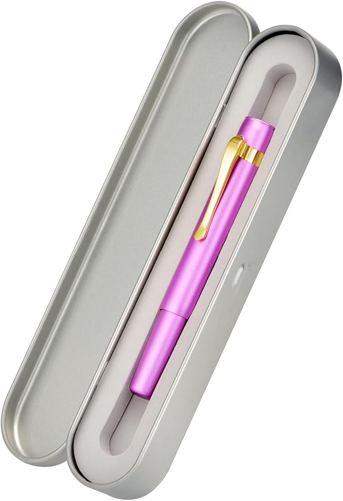 Hongdian M2 Black Forest Mini Fountain Pen, Fine Soft Golden Nib & Sleek Shape Aluminium Short Pocket Travel Pen (Lilac Purple)