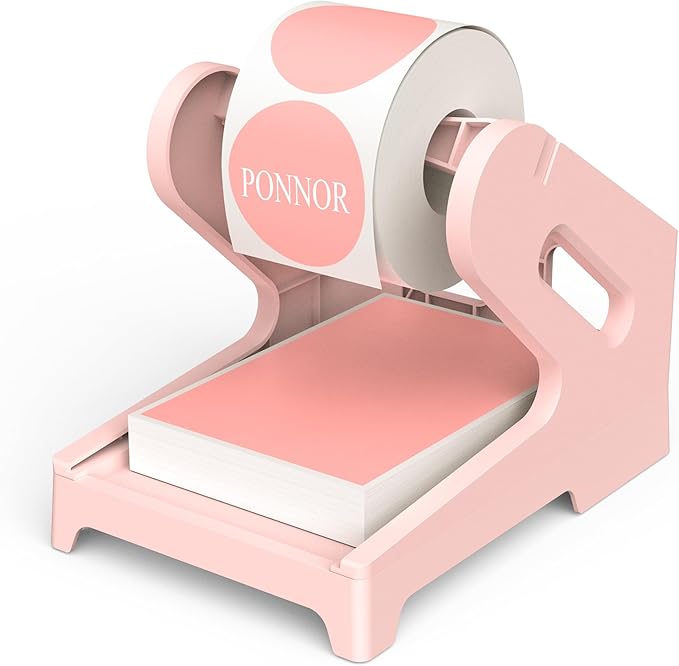 Label Holder Thermal Label Holder for Rolls and Fanfold Labels Shipping Label Stand Desktop Printer DIY Accessory Supplies for Home, Office (Pink)