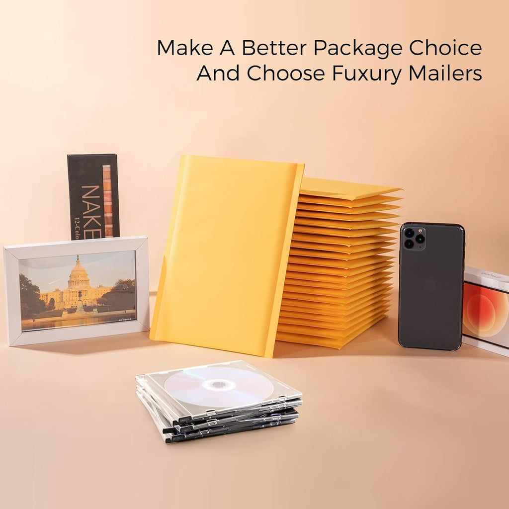 Fuxury Kraft Bubble Mailers 7.25x12 Inch 250 Pack, Strong Adhesion Padded Envelopes,Self Seal Bubble Envelopes, Waterproof Cushioned Mailers for Small Business,Bulk Yellow
