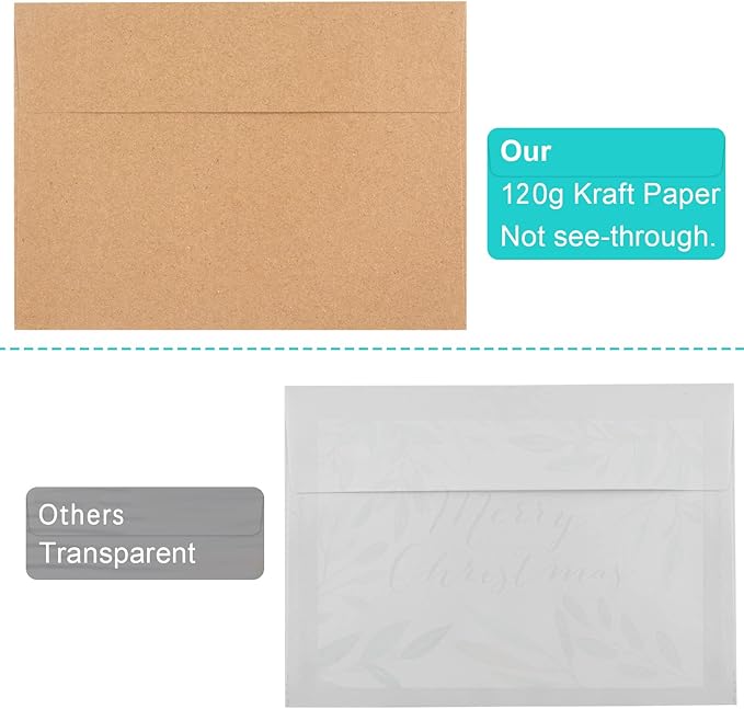 50 Pack Brown Kraft Envelopes, 5x7 Envelopes for Invitations, A7 Invitation Envelopes for Personalize Gift Cards, Wedding, Baby Shower, Birthday Party