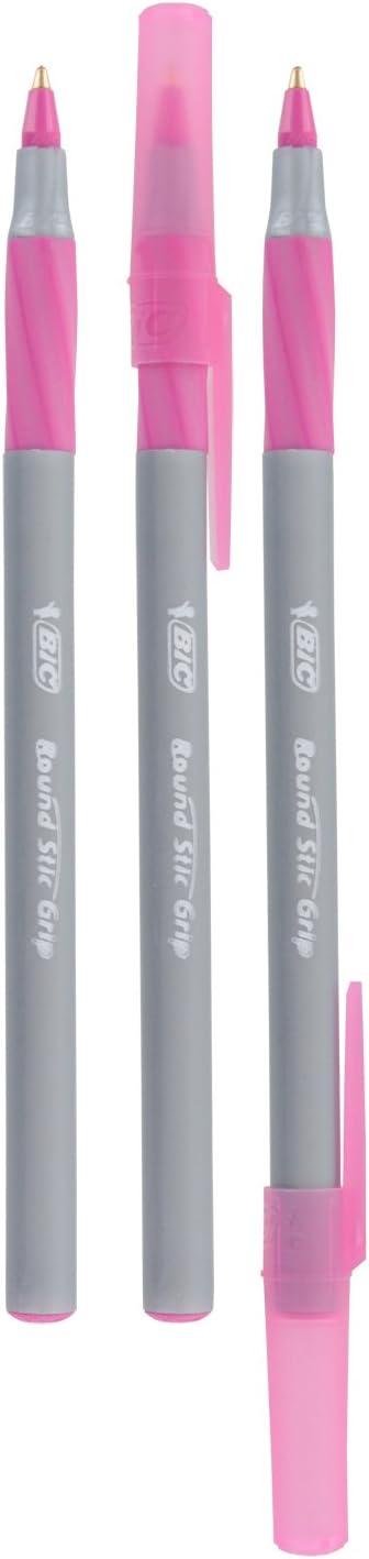 BIC Round Stic Grip Xtra Comfort Fashion Ballpoint Pens, Assorted Fashion Colors, Pack of 8