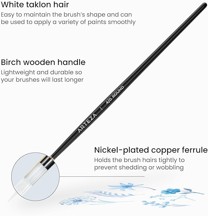 ARTEZA Detail Paint Brushes, Set of 15, Fine Detail Brush Set for Miniature Models and Canvases