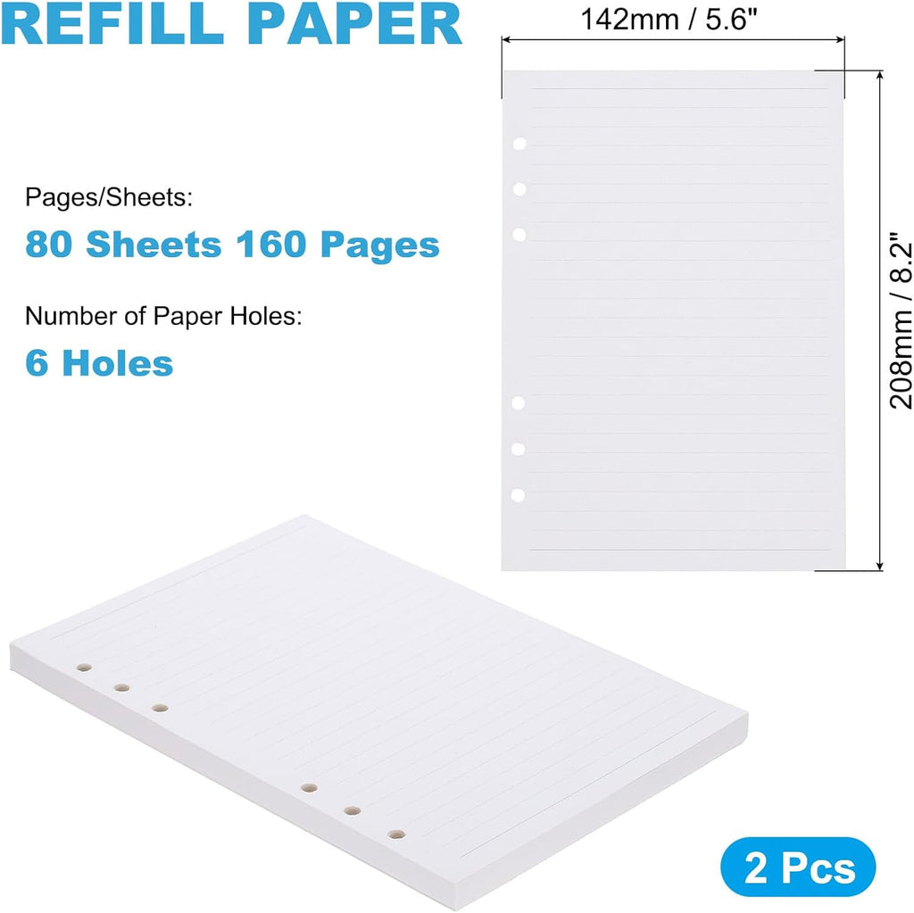 PATIKIL A5 Ruled Refills Inserts 6-Ring Binder Loose Leaf Planner Filler Paper Planner Inserts, 160 Sheets/320 Pages, Lined, White