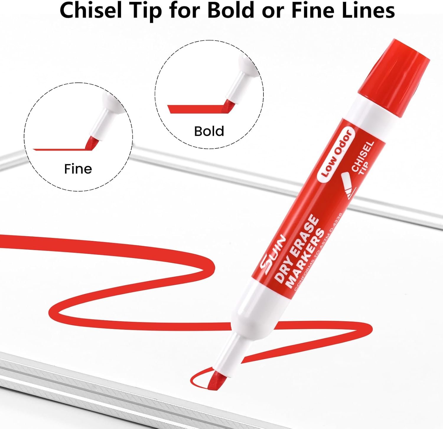 SUIN Dry-Erase-Markers, Chisel Tip - Whiteboard Markers, Low Odor Dry Erase Markers, Chisel Tip Markers, Whiteboard Marker, Assorted 12 Colors, 36 Count