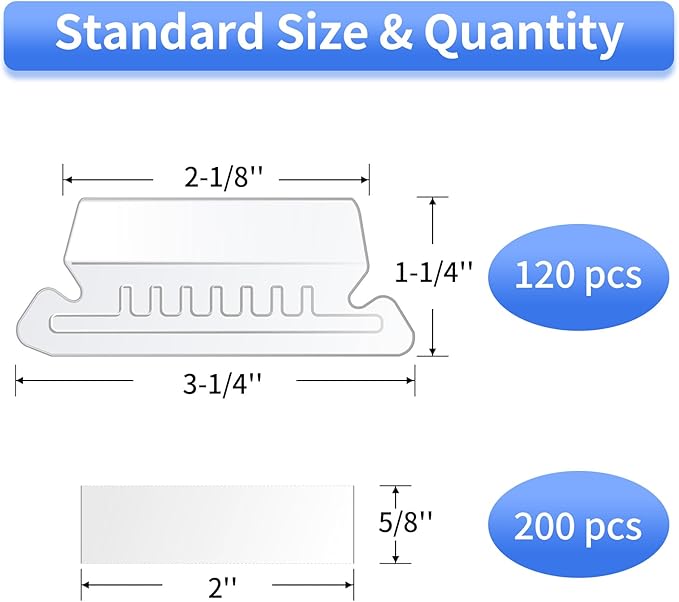 Hanging File Folder Tabs, 120 Pcs File Folder Tabs and 200 Pcs Inserts, File Tabs for Hanging Folders, Plastic Hanging Folder Tabs, Clear Hanging File Tabs for File Folders