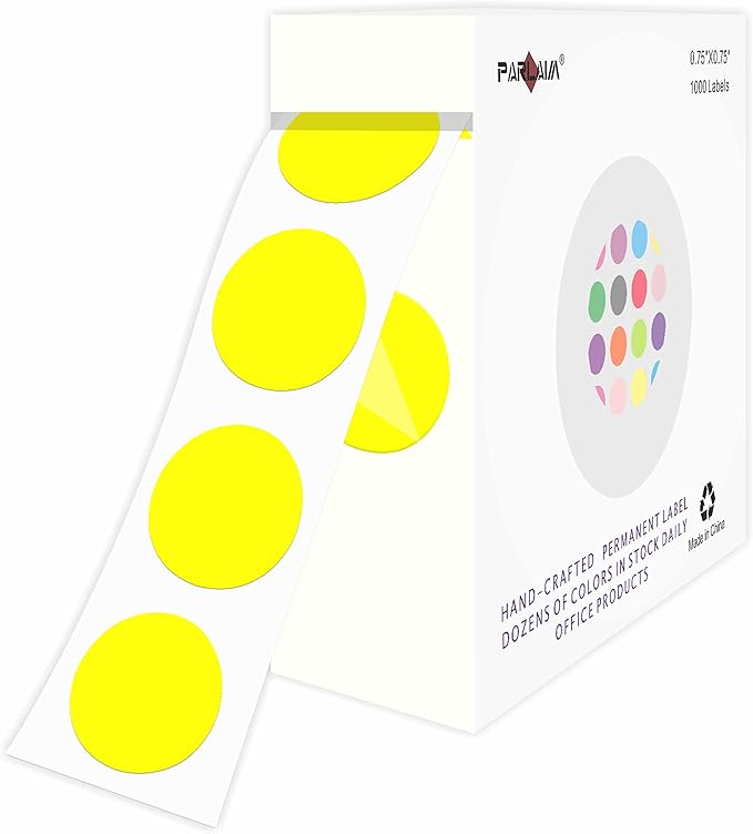 PARLAIM 0.75" Round Color Coding Circle Dot Stickers in Roll, 1000 Labels, 3/4 inch for Yard Sale, Yellow