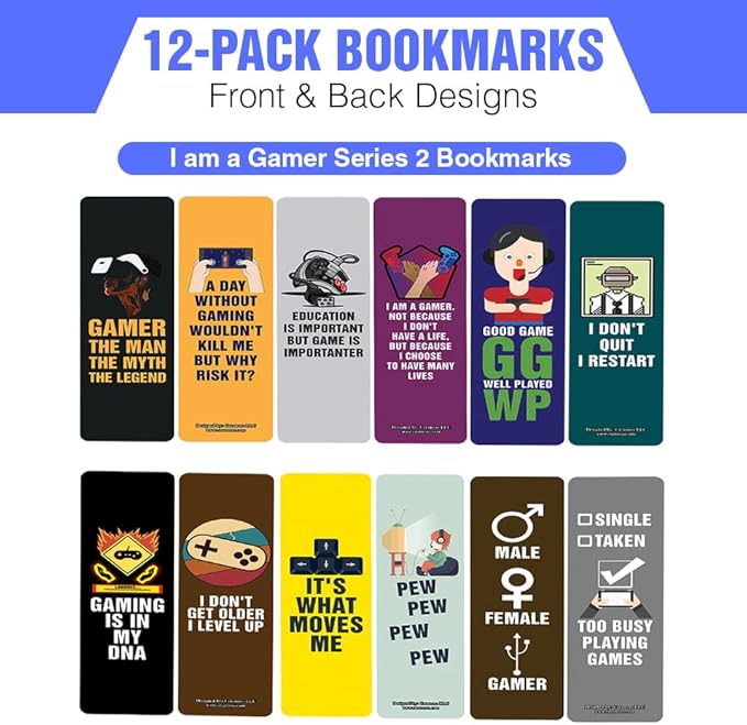 Creanoso I am a Gamer Series 2 Bookmarks (2-Sets X 6 Cards) – Daily Inspirational Card Set – Interesting Book Page Clippers – Great Gifts for Adults and Professionals