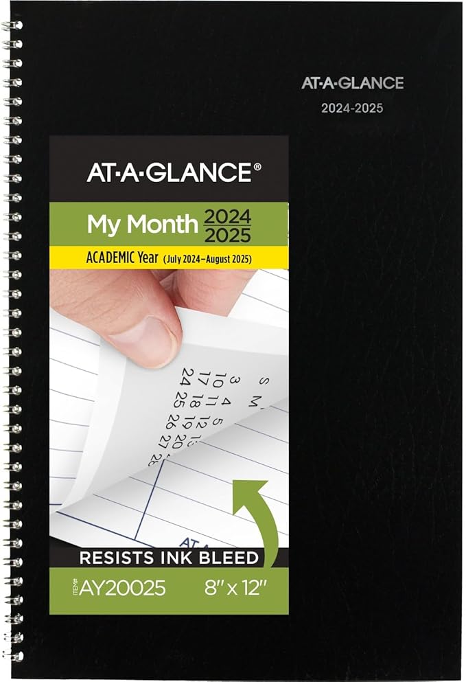 AT-A-GLANCE Planner 2024-2025 Academic, Monthly, 8" x 12", Large, Flexible Cover, DayMinder, Black (AY200)
