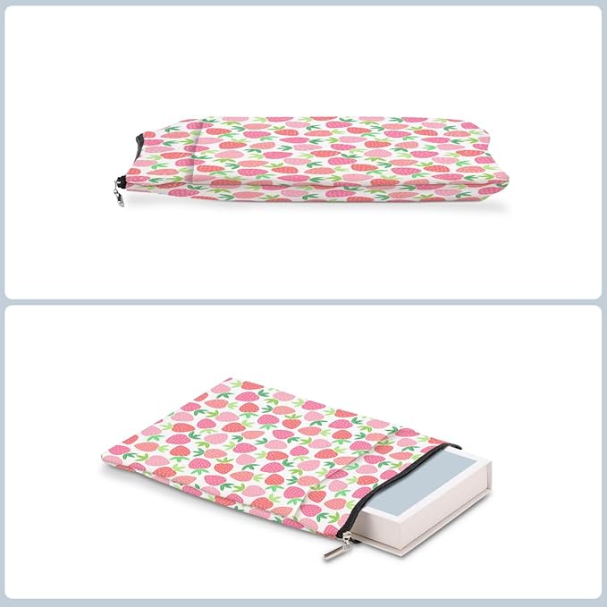 Strawberry Pattern Book Lovers Gifts Waterproof Book Sleeve Book Pouch Book Protector with Zipper and Front Pocket BookCover Case for Women Girl Sister Bestie Book Accessories Book Club Gifts