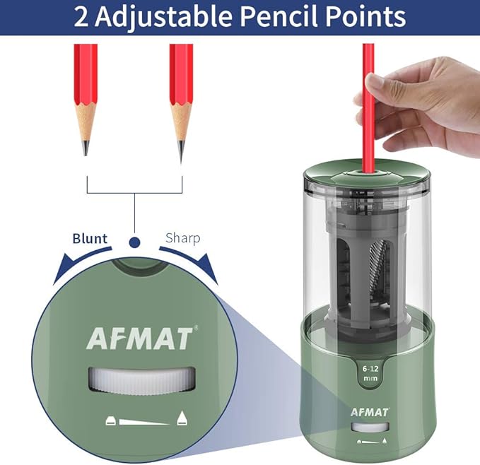 AFMAT Electric Pencil Sharpener, Auto Stop, Super Sharp & Fast, Electric Pencil Sharpener Plug in for 6-12mm No.2/Colored Pencils/Office/Home-Green