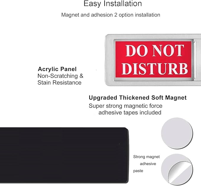Do Not Disturb Sign, Privacy Door Sign, Please Knock Sign for Home Office Restroom Conference Hospital Hotel, Non-Scratch Magnetic Slider Door Indicator Signs, 7"×2" - Silver