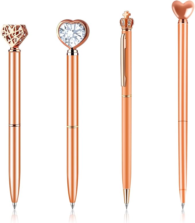 amassan 4Pcs Ballpoint Pens Set, Cute Pens with Crystal Diamond for Journaling, Black Ink Pen Gifts for Wedding Office Desk Supplies, Sand Glitter Pen for Women Office Decor