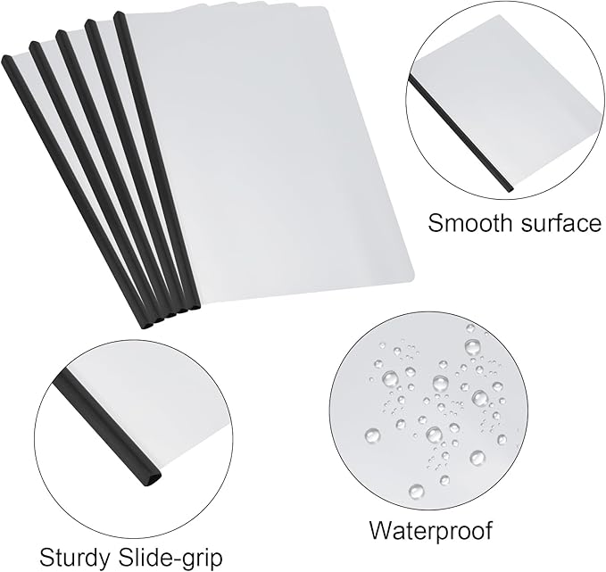 PATIKIL Clear Report Covers with Sliding Bar, 10 Pcs 15mm Slide-Grip Resume Covers 135 Sheets Capacity, A4 Presentation Folders for File, Resume, Black