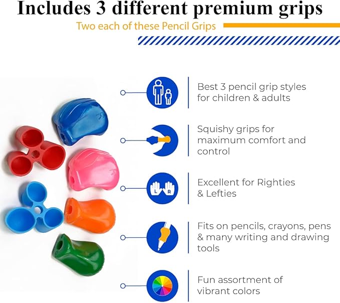 The Pencil Grip Early Childhood Set of 6, Writing Aid Set for Righties and Lefties, Assorted Colors - ECG-006