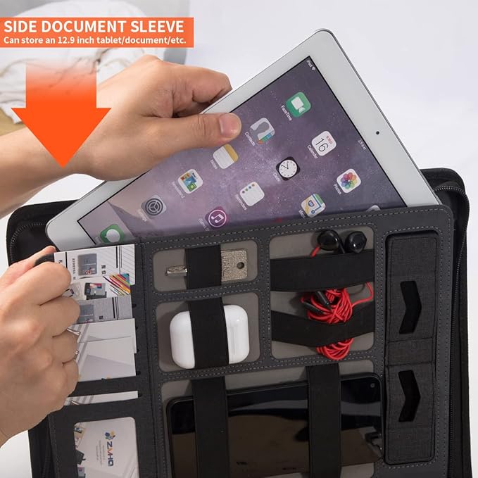 Padfolio Portfolio with Zipper and Clipboard - Leather Business Portfolio Organizer – Zippered Portfolio Padfolio for Women & Men (Non Battery, Black)