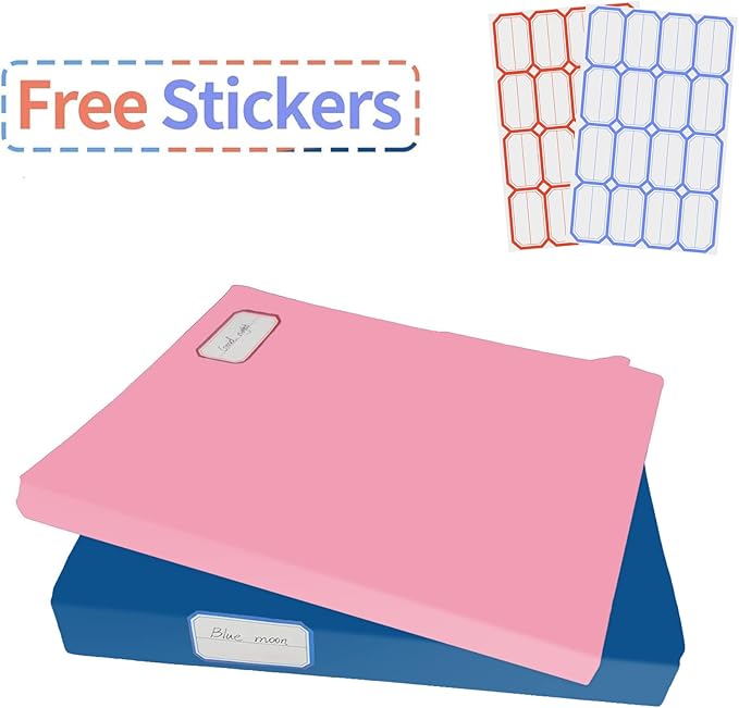 2 Pack Stretchable Book Sleeve Covers, for Paperbacks Hardcover Textbooks up to 9" x 12", Office Supplies with Free Sticker Labels (2 Pack, Pink + Blue)