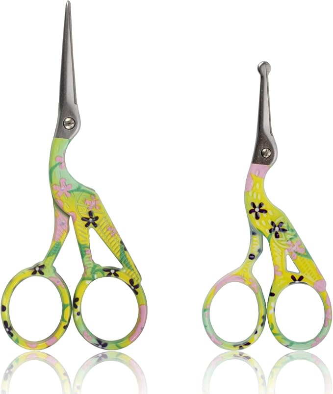 Stork Bird Rounded Safety Tip Embroidery Craft Stainless Steel Crane Scissors - Yellow - 6 Pairs