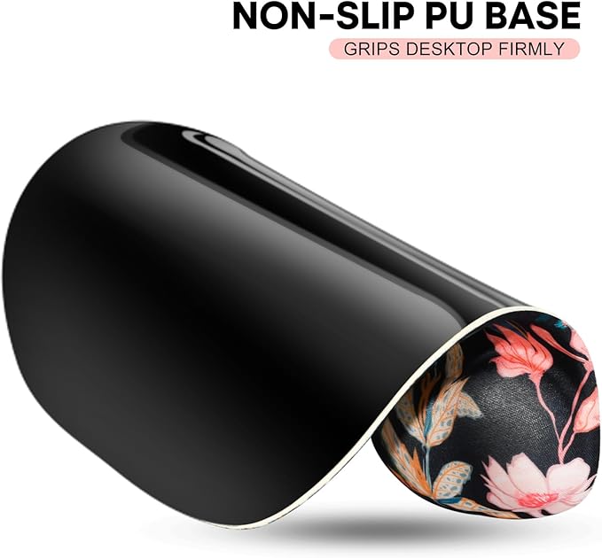 JIKIOU Mouse Pad, 2 Pack Ergonomic Mouse Pads with Comfortable Gel Wrist Rest Support and Lycra Cloth, Non-Slip PU Base for Easy Typing Pain Relief Durable and Easy to Clean Small Black Flowers