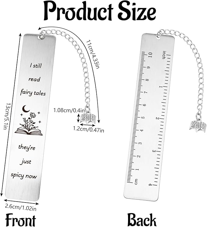 Fairytales Metal Bookmark for Women Men, Funny Bookmarks with Gift Box Book Lover Spicy Fancy Bookmarks Book Marks for Reading Gift Book Mark with Pendant for Book Lovers Friend(Silver)