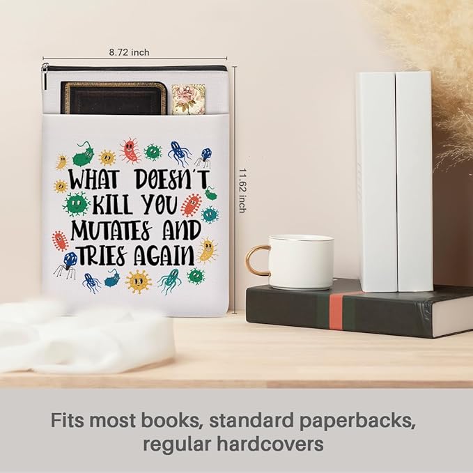 Book Themed Gifts Waterproof Book Sleeve Book Pouch Funny Reading Gifts Science Teacher Gifts for Women Sister Book Covers for Paperbacks Book Accessories Book Protector with Zipper and Front Pocket