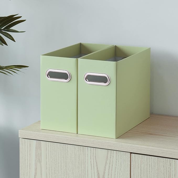 Oterri File Organizer, Small Storage Box, Cardboard File Folder Organizer, Collapsible File Box, Hanging File Organizer for Letter Size, Portable File Box with Handle, Only Box（Green，6 Packs）