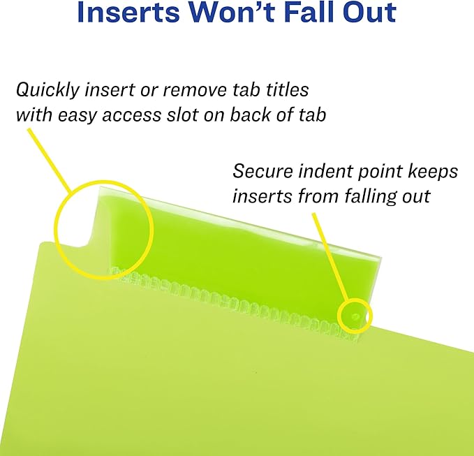 Avery Dividers for 3 Ring Binders, 5-Tab Sets, Two-Pocket Plastic Binder Dividers with Tabs, Multicolor, 1 Set (11906)