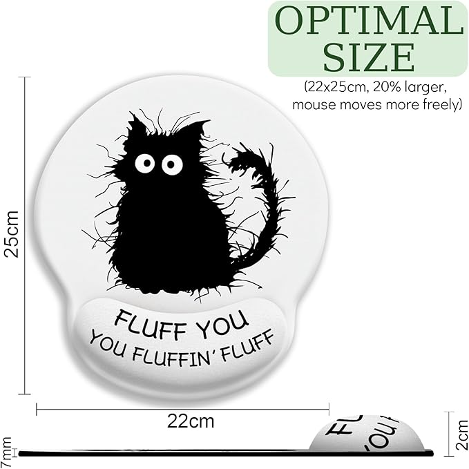 Funny Black Cat Mouse Pads for Desk, Ergonomic Mouse Pad with Wrist Rest, Gaming Mouse Pad Wrist Support with Non-Slip Pain Relief PU Base, Cute Office Desk Accessories Decor