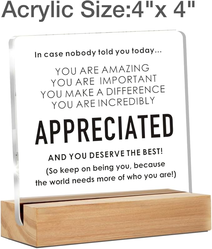Appreciation Gifts for Employee Coworker, Thank You Gifts for Women Men, Motivational Office Decor Sign With Wooden Stand for Office Desk Table Shelf
