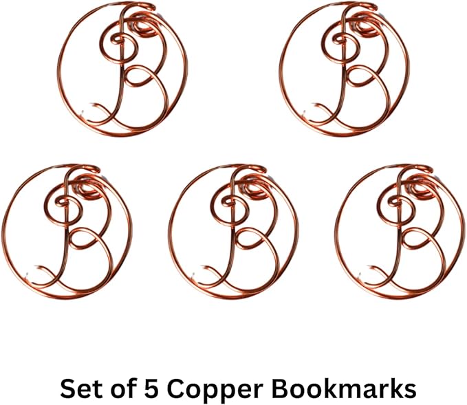 Personalized Initial Copper Bookmark, Set of 5, Handmade Copper Gift for Her, Him, Couple on Birthday, Wedding Anniversary, Alphabet Bookmark (B)