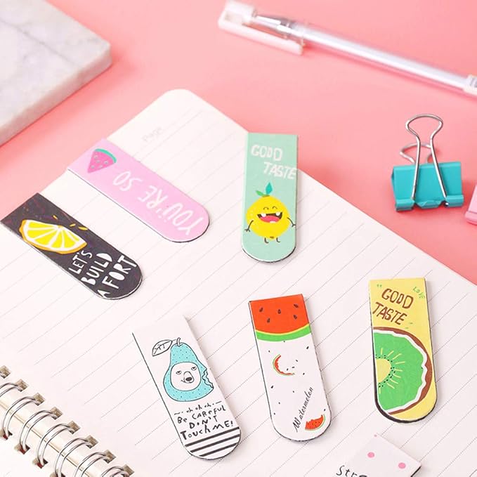 30 Pieces Cute Magnetic Bookmarks for Women/Men, Dual Sided Rainbow Film Laminated Book Markers for Girls, Funny Magnetic Bookmarks for Kids, Book Marks Bulk Page Clip Reading Giveaways (Fruit)