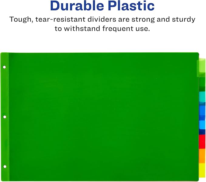 Avery Dividers for 3 Ring Binders, 8-Tab Binder Dividers, 11" x 17" Plastic Binder Dividers, Insertable Big Tabs, Multicolor, 1 Set (11179)