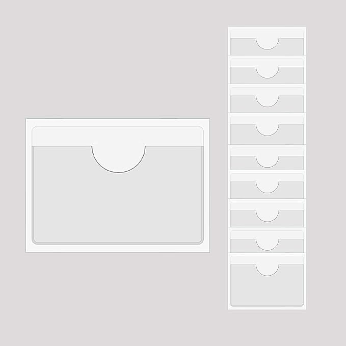 Adhesive Clear Pockets,Self Adhesive Clear Label Pockets Adhesive Card Folder Plastic Pockets Holders Sleeves for Index Cards Planners Cabinet Shelves Photo Cd,10Pieces (310x217mm)