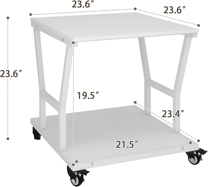 Natwind 2 Tier Large Printer Stand,23.6''x23.6''x23.6'' Heavy Duty Printer Table, Copier Stand, Laser Printer Cart with Paper Storage Shelf,Printer Holder with Wheels for Home Office (White)