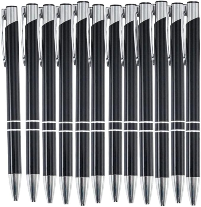 12 Pcs Stylish quality metal ballpoint Pens, Office and School stylus Ball Pen, black ink, soft writing experience (Black)