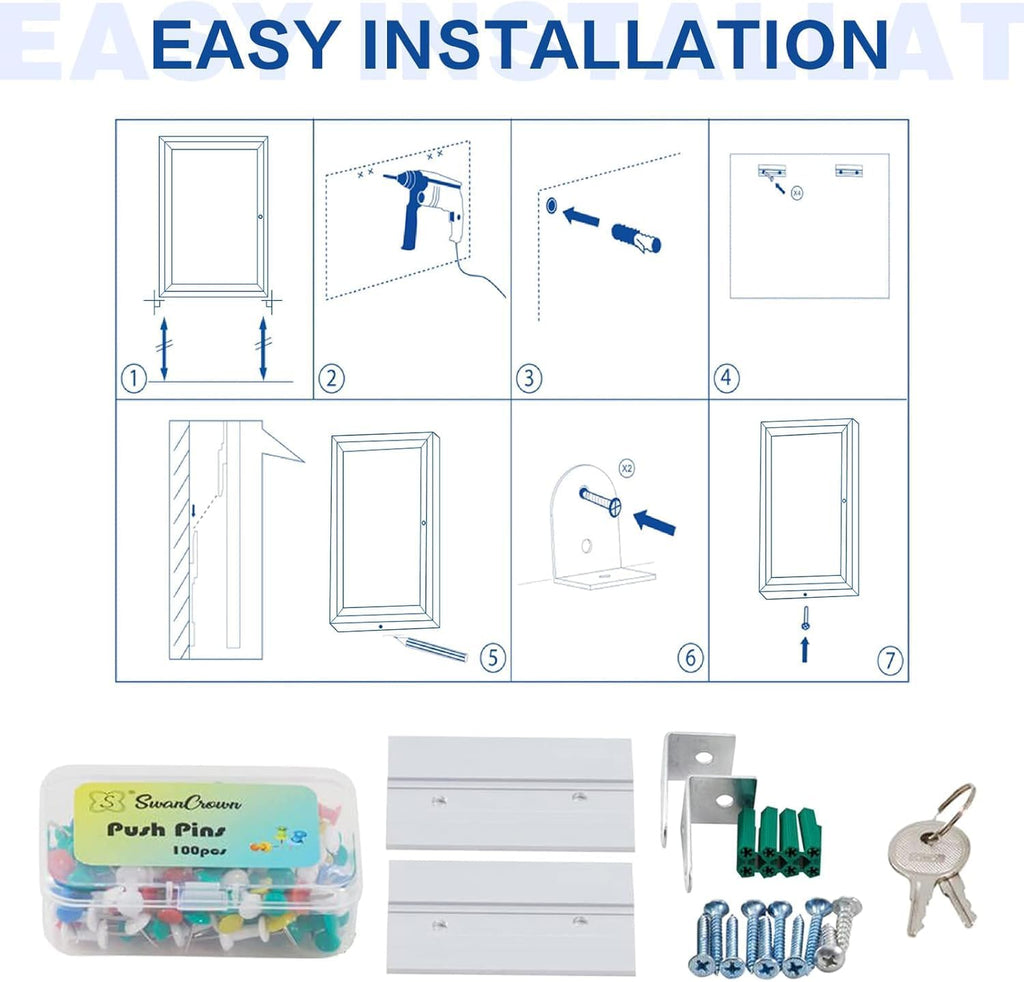 SWANCROWN Outdoor Bulletin Board Weatherproof 36x24in, Enclosed Bulletin Board with Locking Door Wall Display Case for Office School Commerce Show, Black Felt, Sliver Aluminum Frame